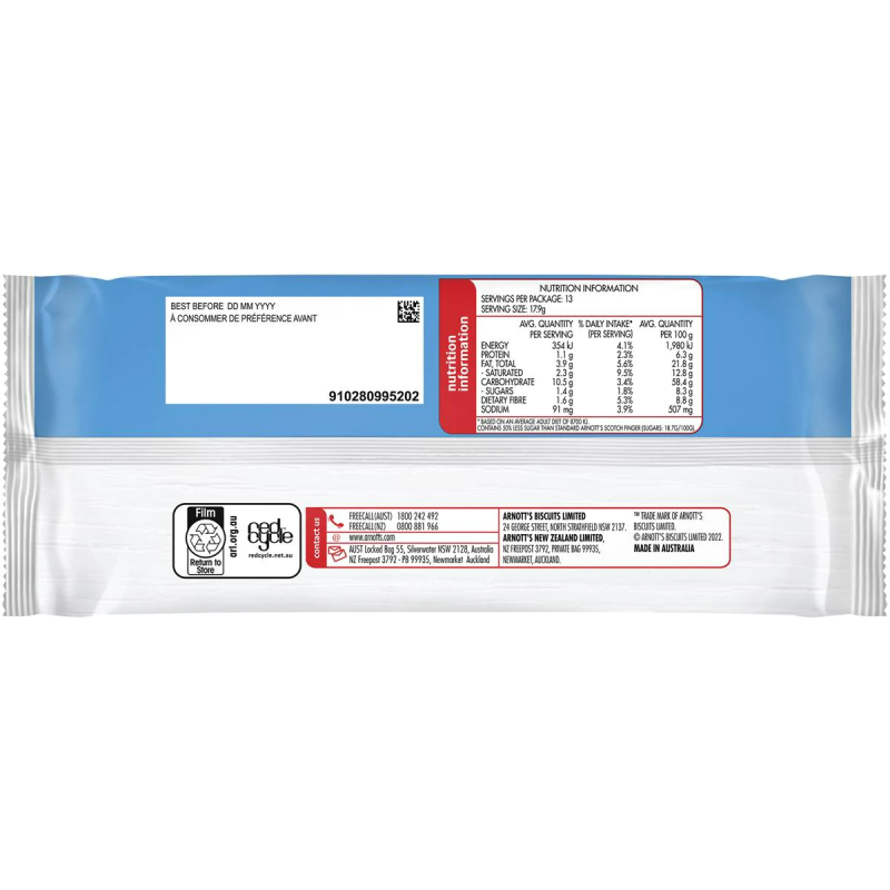 Arnotts Scotch Finger Biscuits Less Sugar Pack 232g