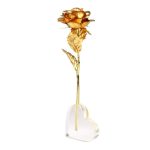 24K Gold Plated Rose With Heart Stand Anniversary Valentine Gift