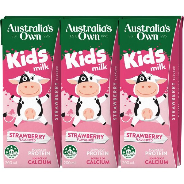 Australias Own Kids Strawberry Flavoured Milk Carton 200ml X 6 Cartons