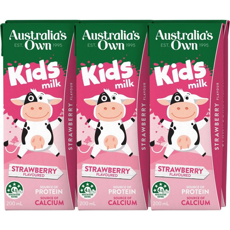 Australias Own Kids Strawberry Flavoured Milk Carton 200ml X 6 Cartons
