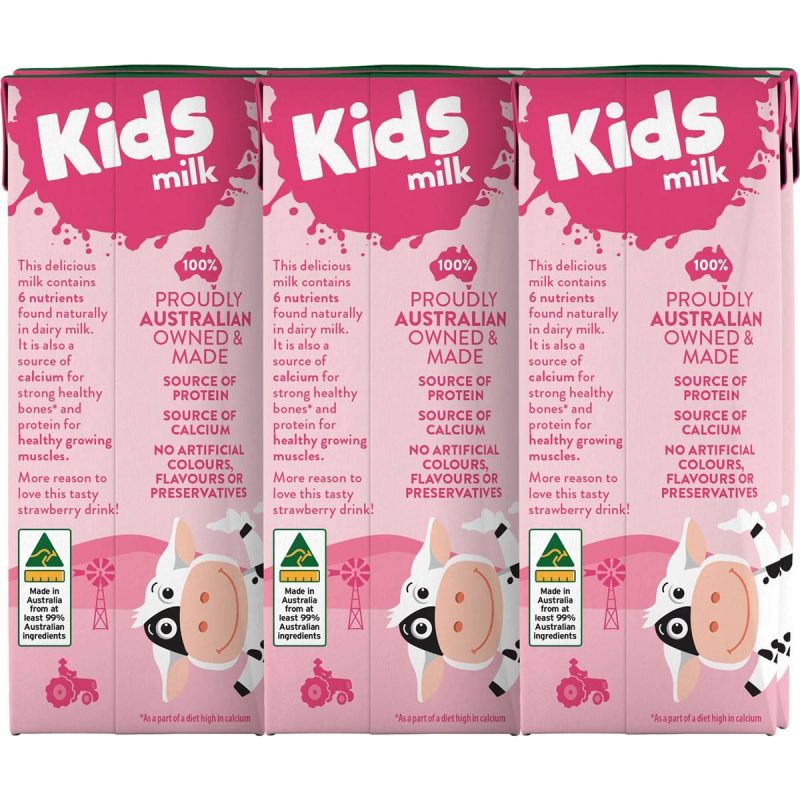 Australias Own Kids Strawberry Flavoured Milk Carton 200ml X 6 Cartons