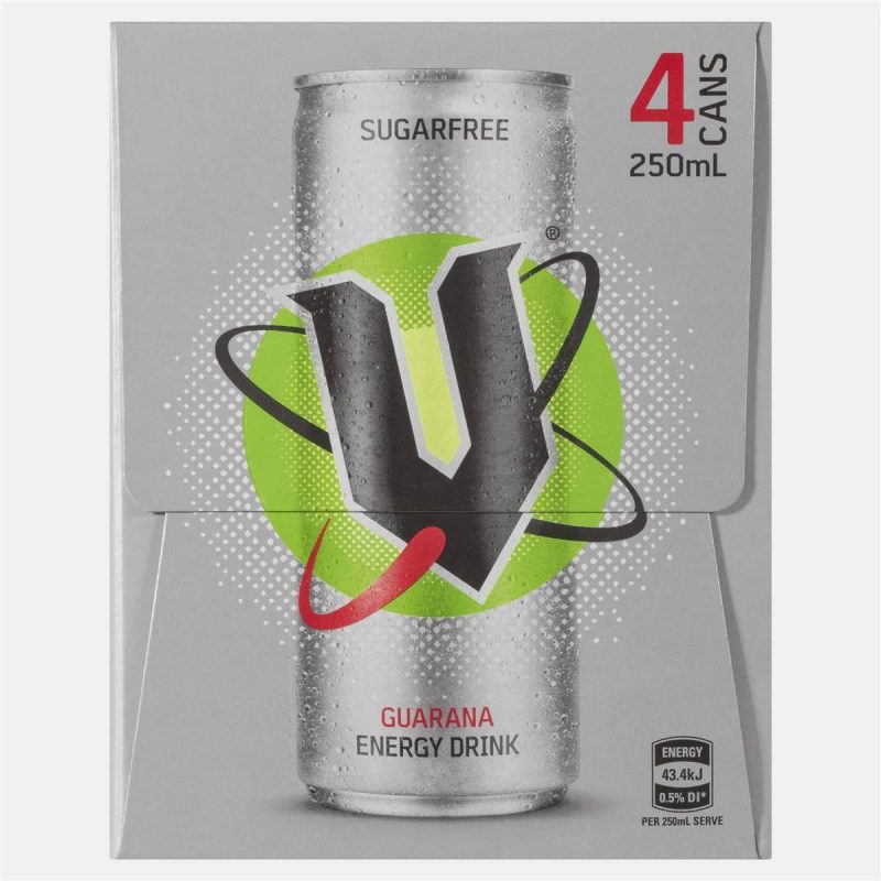 V Sugar Free Guarana Energy Drink Can 250ml X 4 Pack