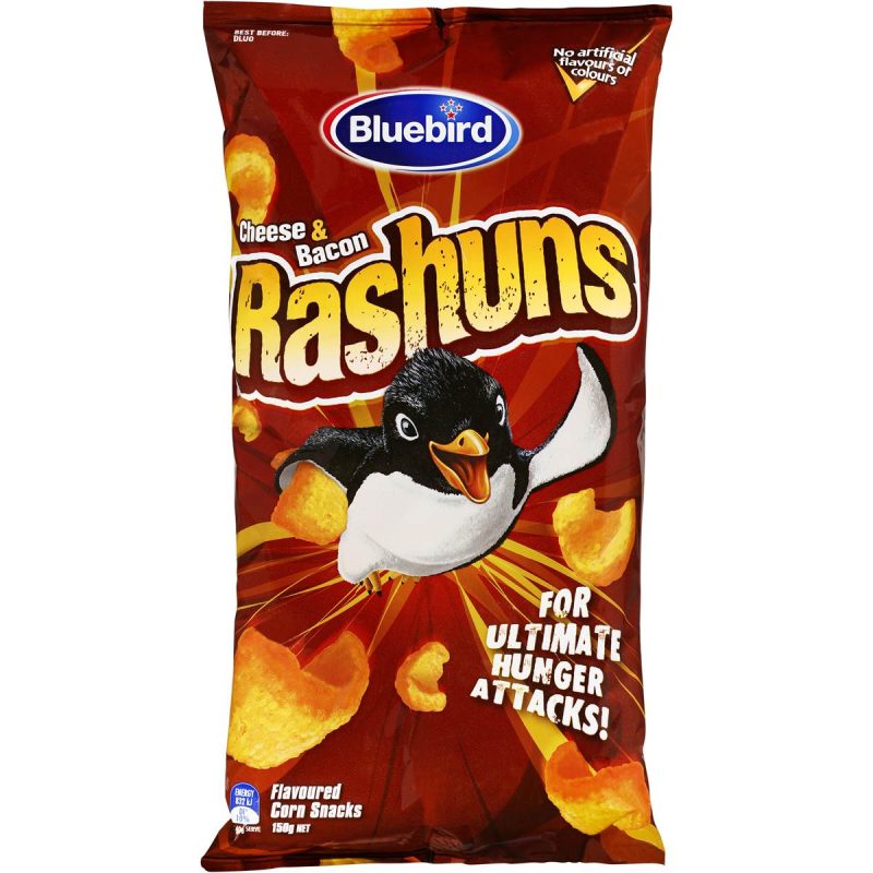 Blue Bird Rashuns Cheese and Bacon Flavoured Corn Snacks NZ Snack 150g
