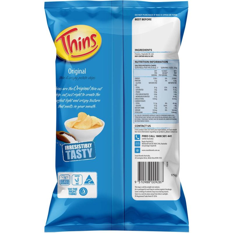 Thins Original Potato Chips Pack 175g
