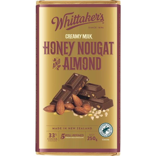 Whittakers Honey Nougat and Almond Creamy Milk Chocolate Block 250g