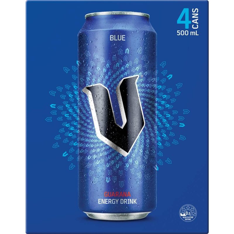 V Blue Guarana Energy Drink Can 500ml X 4 Pack