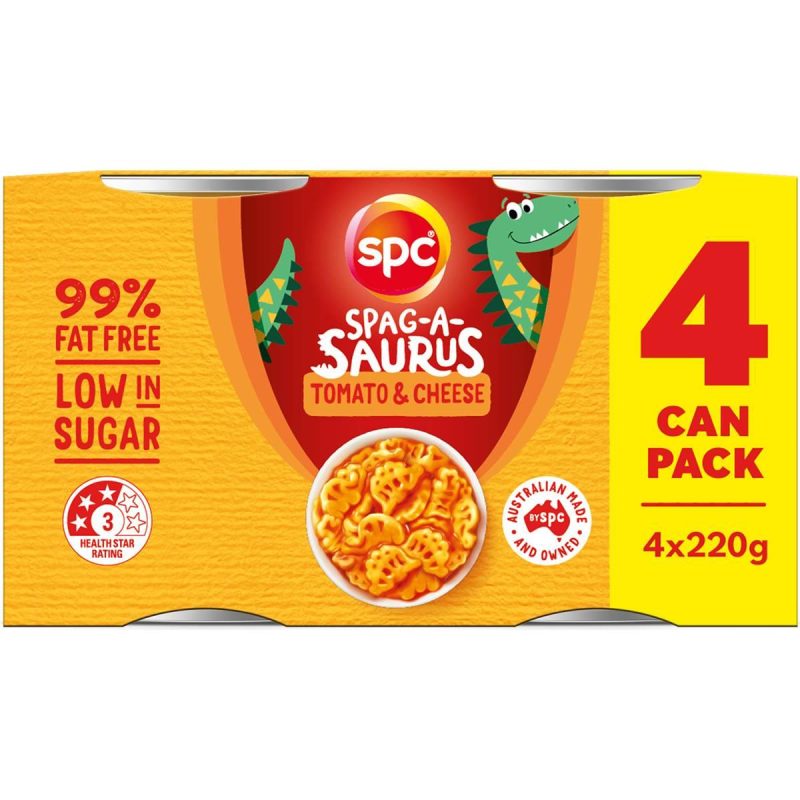 SPC Spag-a-saurus Spaghetti Tomato and Cheese Sauce Can 220g X 4 Cans