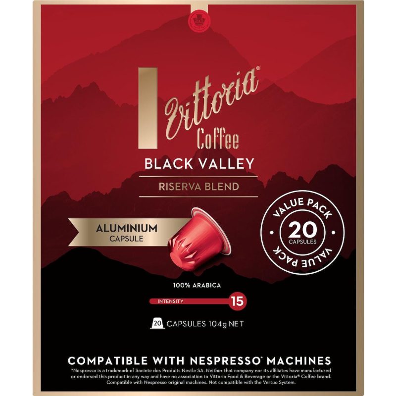 Vittoria Black Valley Riserva Blend Coffee Pods Capsules 20 Pack