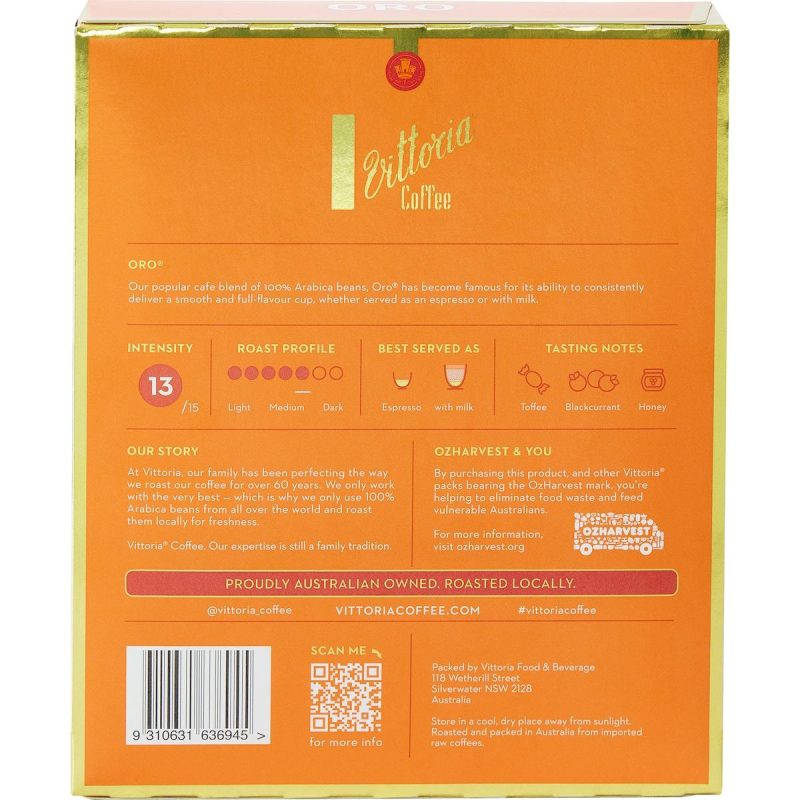 Vittoria Oro Coffee Pods Capsules 20 Pack