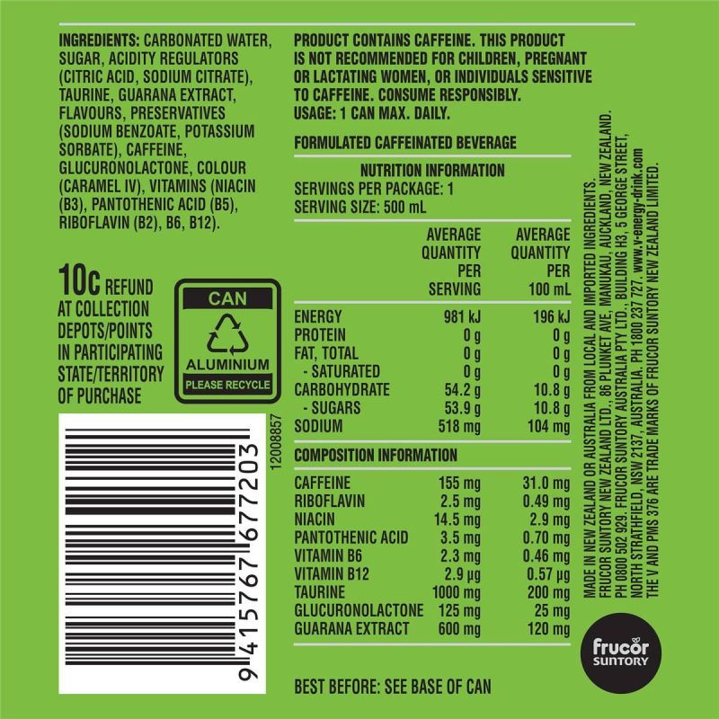 V Original Guarana Energy Drink Can 500ml