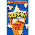 Poppin Microwave Popcorn Triple Butter Flavour Box 4 Pack