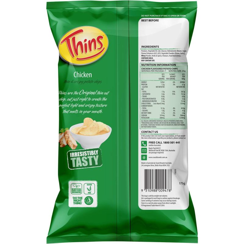 Thins Chicken Potato Chips Pack 175g