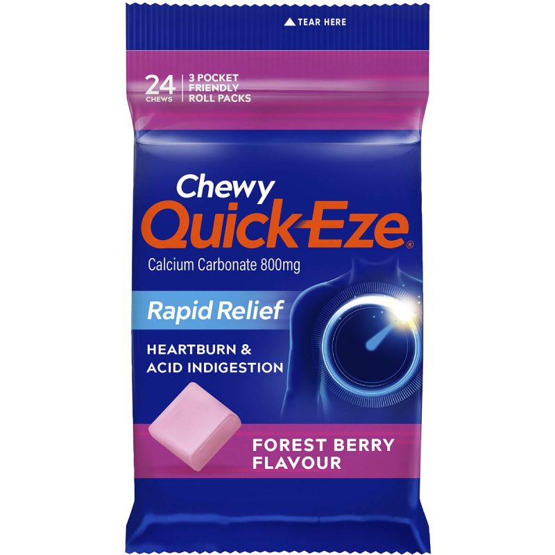 Quick Eze Rapid Relief Forest Berry Chewy Antacid Tablets 8 Pieces X 3 Pack
