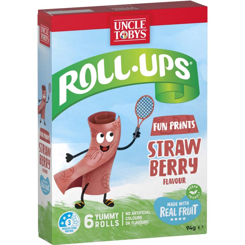 Uncle Tobys Roll Ups Strawberry Kids Fruit Chewy Snacks 6 Pack