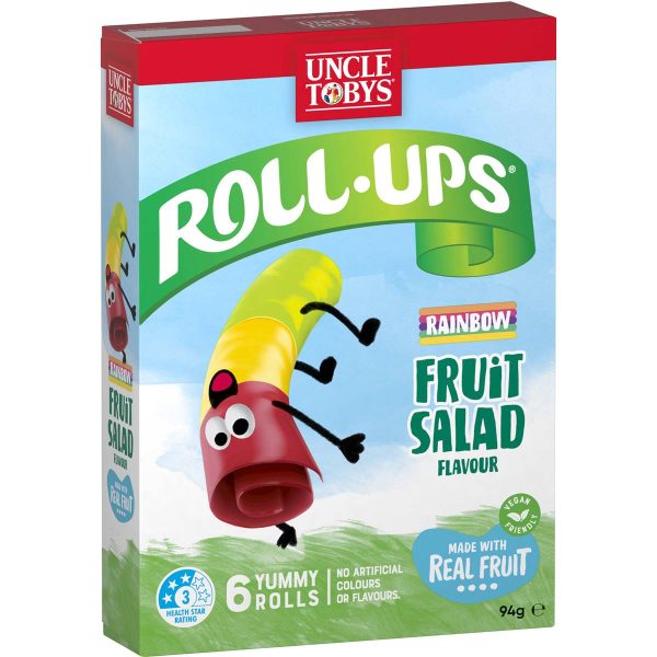 Uncle Tobys Roll Ups Rainbow Fruit Salad Kids Fruit Chewy Snacks 6 Pack