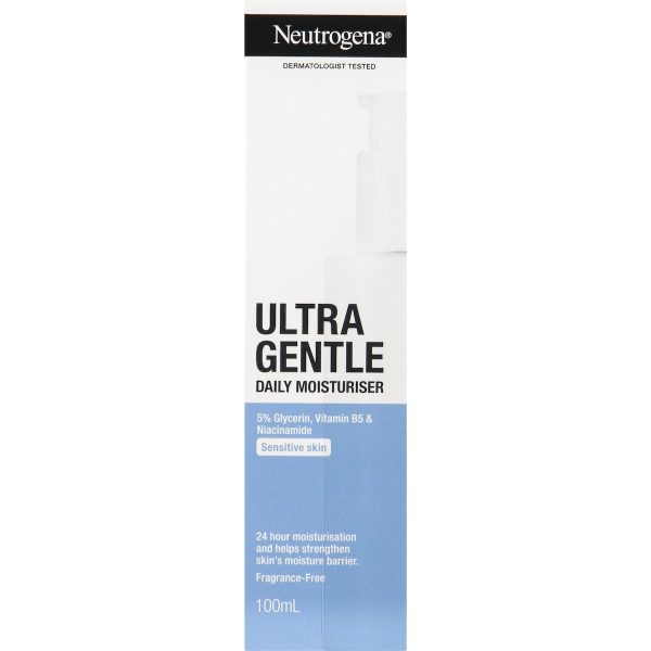 Neutrogena Ultra Gentle Daily Face Moisturiser Sensitive Skin 100ml provides 24-hour hydration with a lightweight, fragrance-free formula. Ideal for dry, sensitive skin.