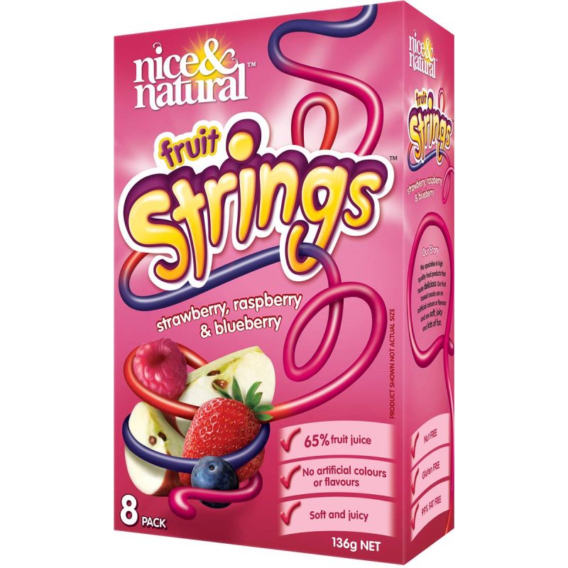 Nice and Natural Fruit Strings Kids Strawberry Fruit Chewy Snacks 8 Pack
