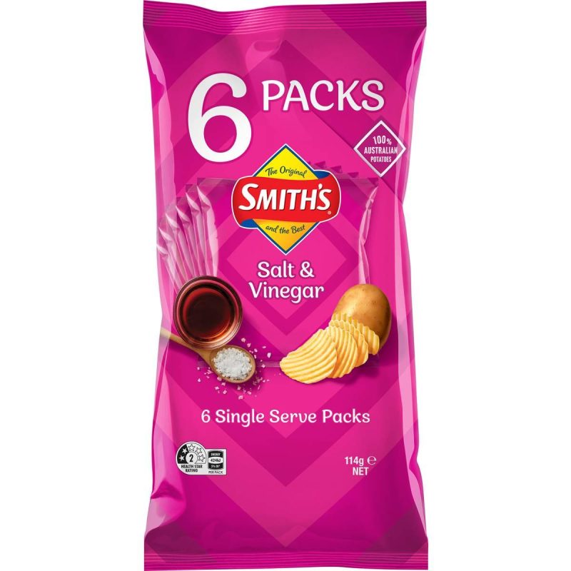 Smiths Crinkle Cut Salt and Vinegar Potato Chips Share Pack 19g X 6 Packs