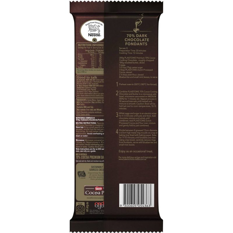 Nestle Plaistowe Cooking Dark Chocolate 70% Cocoa Block 200g