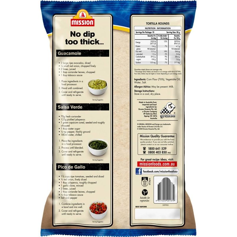 Mission Deli Style Corn Chips Tortilla Rounds Pack 500g