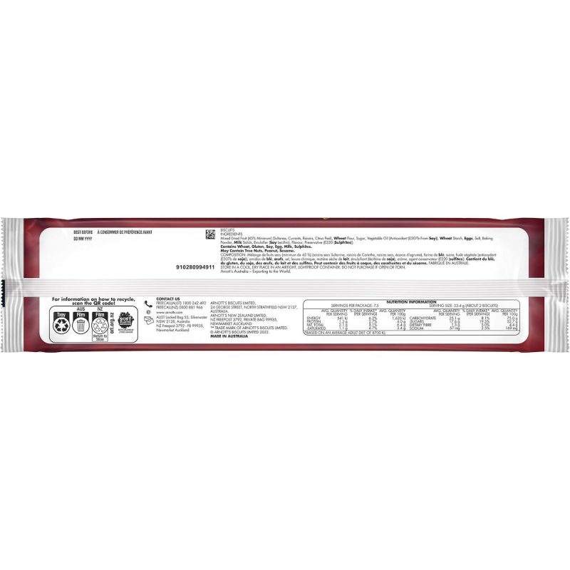 Arnotts Spicy Fruit Roll Biscuits 250g