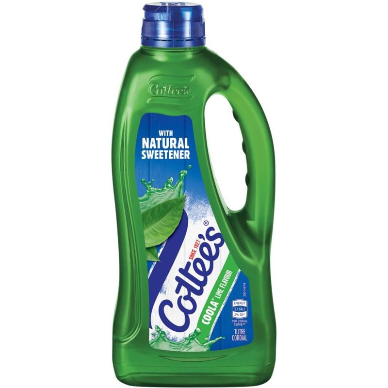Cottees Coola Lime Cordial Syrup Bottle 1L