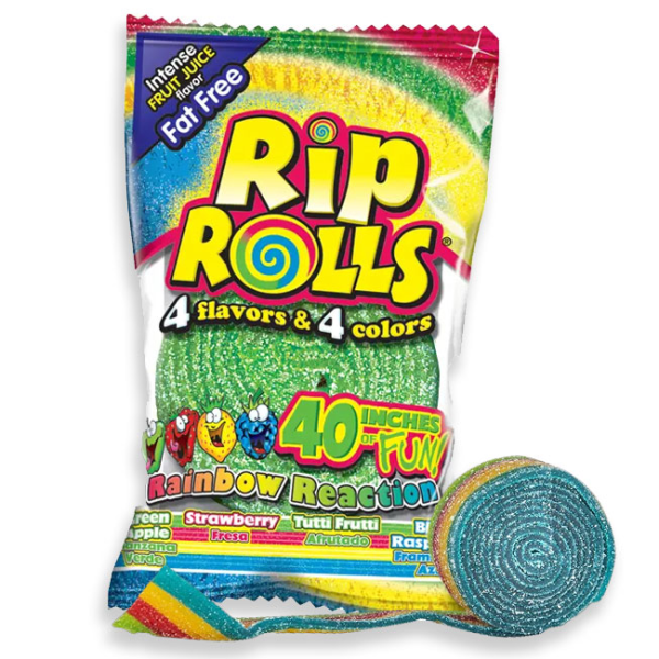 Rip Rolls Sour Rainbow Straps Roll Up Candy Lollies Pack 40g X 24 Rolls