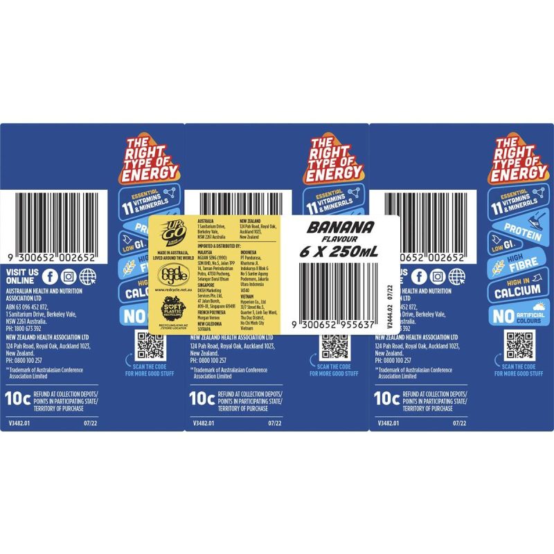 Up & Go Banana Milk Liquid Breakfast Cartons 250ml X 6 Cartons