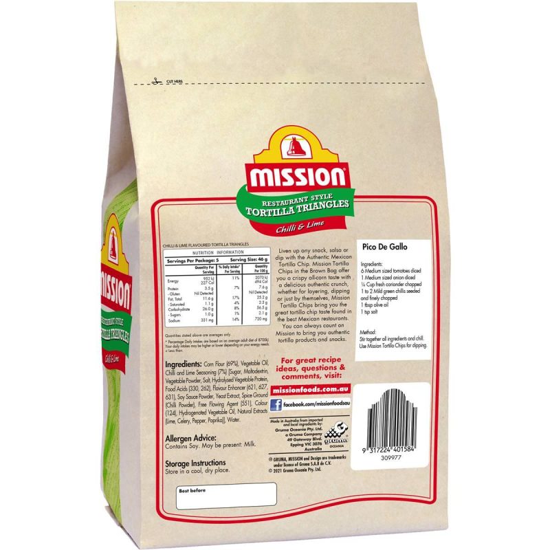 Mission Chilli and Lime Corn Chips Pack 230g