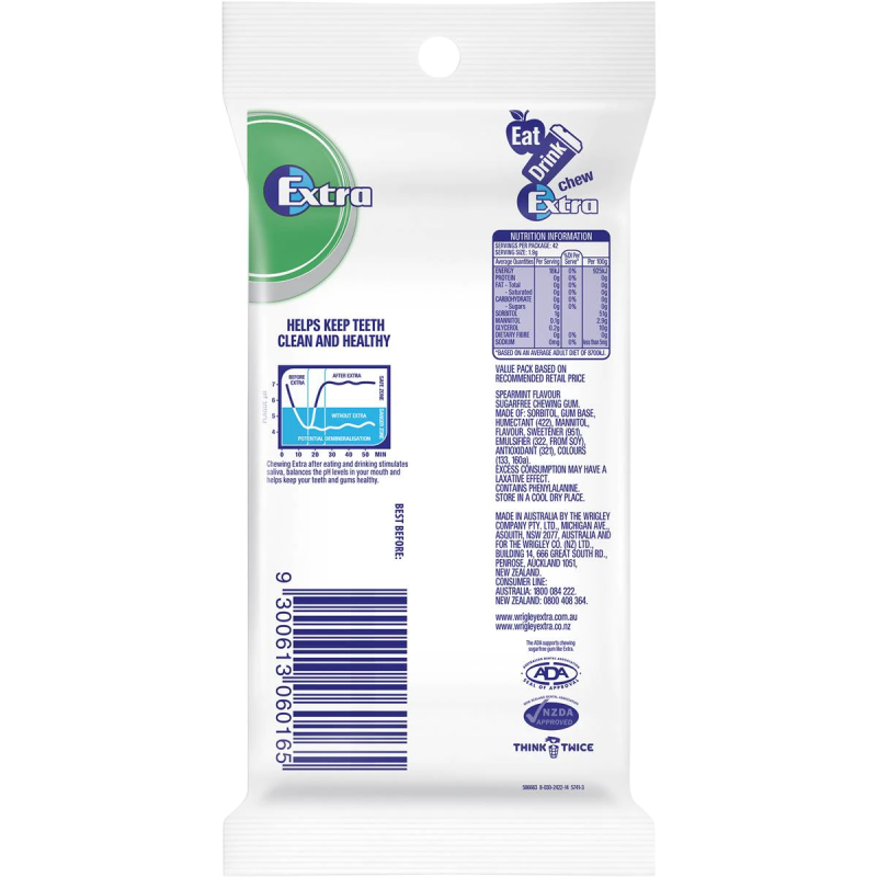 Wrigleys Extra Chewing Gum Spearmint 14 Pieces X 3 Pack