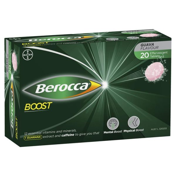 Berocca Boost Energy Vitamin Guava With Guarana Effervescent Tablets 20 Pack