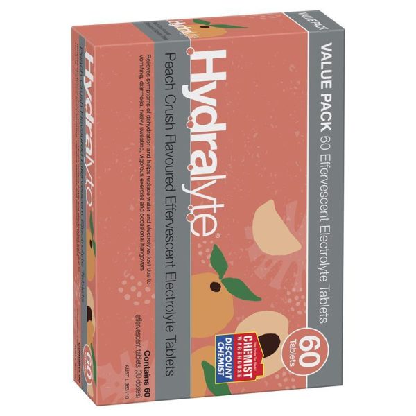 Hydralyte Electrolyte Effervescent Peach Crush 60 Tablets