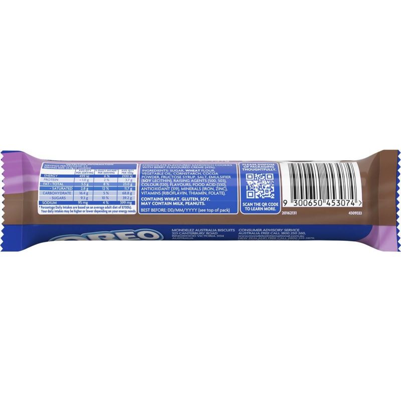 Oreo Double Stuff Berry Choc Top Biscuits 131g