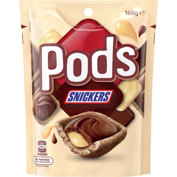 Pods Snickers Chocolate Snack Share Party Bag 160g