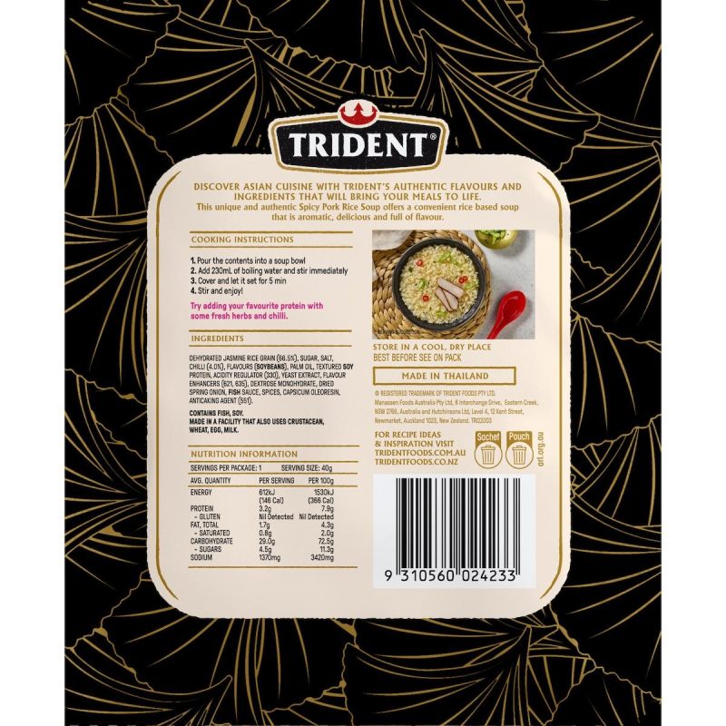 Trident Spicy Pork Flavour Rice Soup Pack 40g X 5 Packs