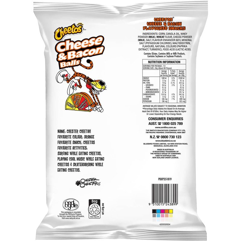 Cheetos Cheese and Bacon Balls Puffs Chips Snacks Pack Party Bag 165g
