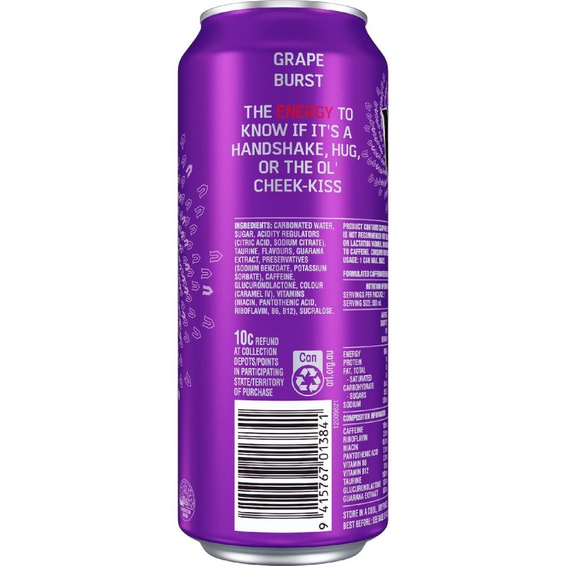 V Grape Burst Energy Drink Can 500ml X 4 Pack