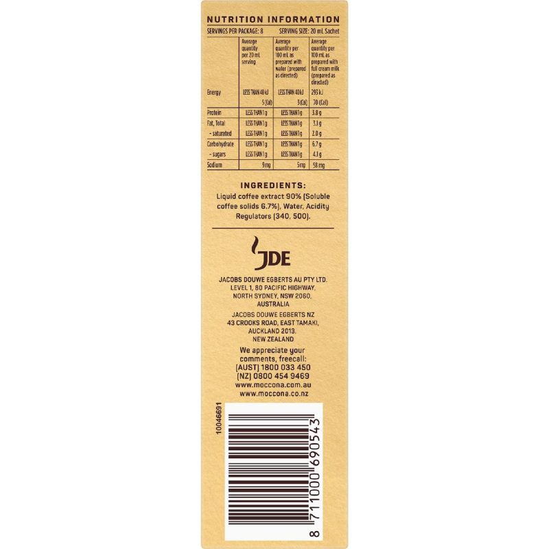 Moccona Liquid Espresso Coffee Medium Roast Sachets 8 Pack