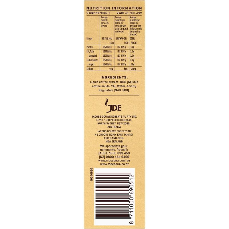 Moccona Liquid Espresso Coffee Dark Roast Sachets 8 Pack