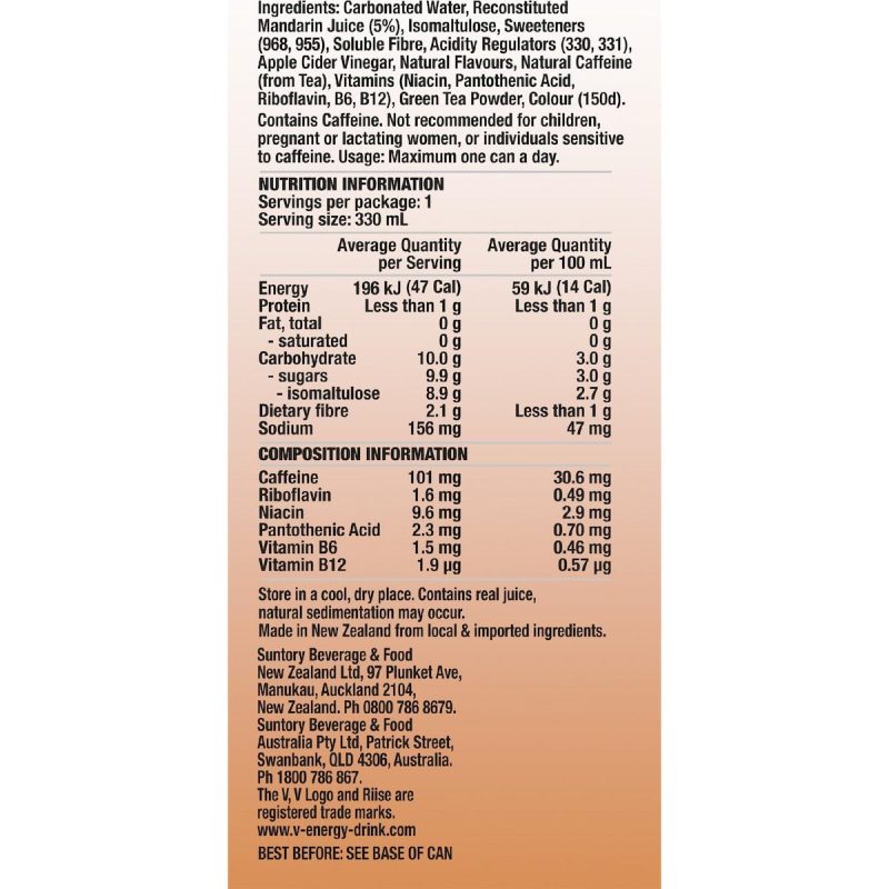 V Energy Rise Sparkling Mandarin Drink Can 330ml X 2 Cans