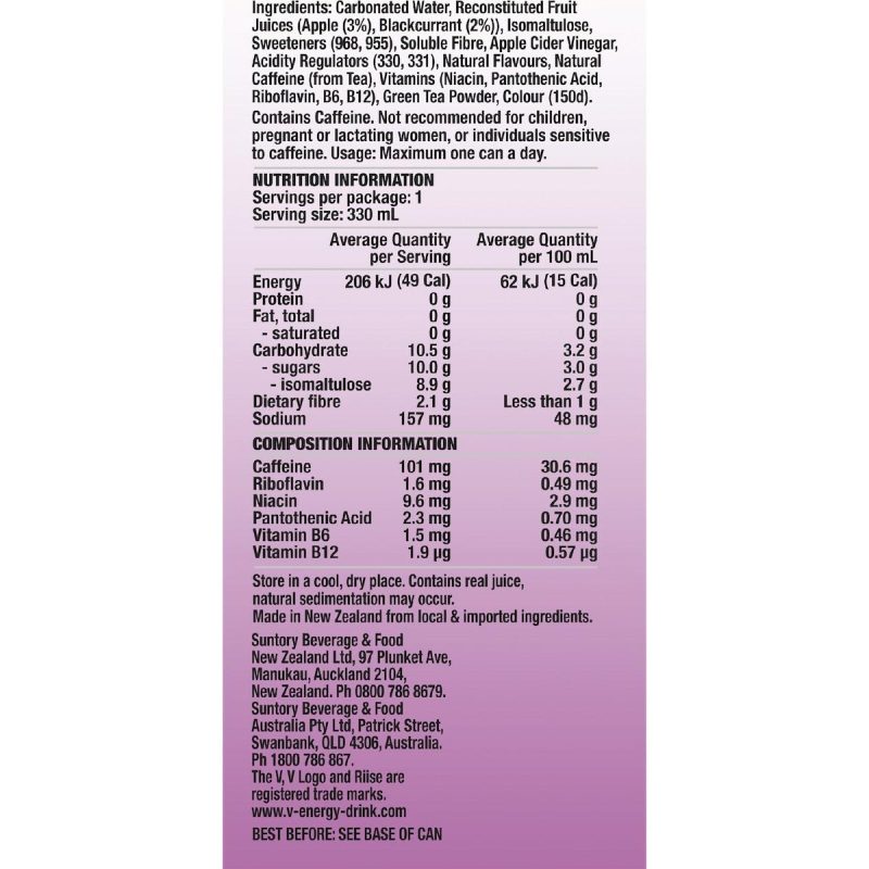 V Energy Rise Sparkling Blackcurrant Drink Can 330ml X 2 Cans