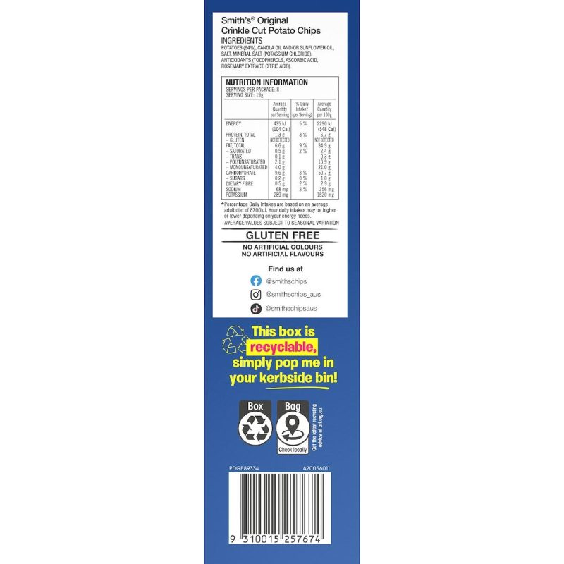 Smiths Potato Chips Original Multipack 8 Pack 152g