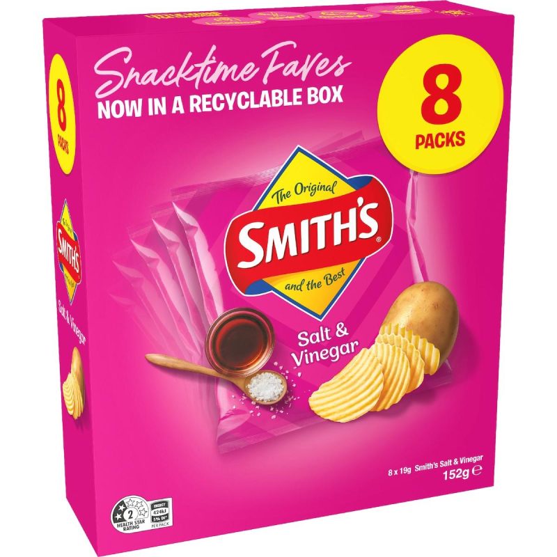 Smiths Potato Chips Salt And Vinegar Multipack 8 Pack 152g