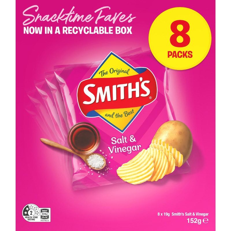 Smiths Potato Chips Salt And Vinegar Multipack 8 Pack 152g