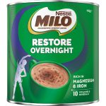 Recharge and recover overnight with Nestlé Milo Restore Overnight Chocolate Drink Powder 440g. Packed with protein, magnesium, and essential vitamins, it helps reduce fatigue and supports muscle recovery while you sleep. Enjoy a delicious chocolate malt drink before bed.