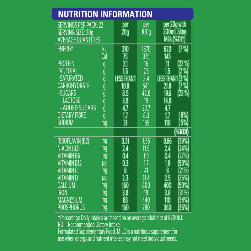 Recharge and recover overnight with Nestlé Milo Restore Overnight Chocolate Drink Powder 440g. Packed with protein, magnesium, and essential vitamins, it helps reduce fatigue and supports muscle recovery while you sleep. Enjoy a delicious chocolate malt drink before bed.