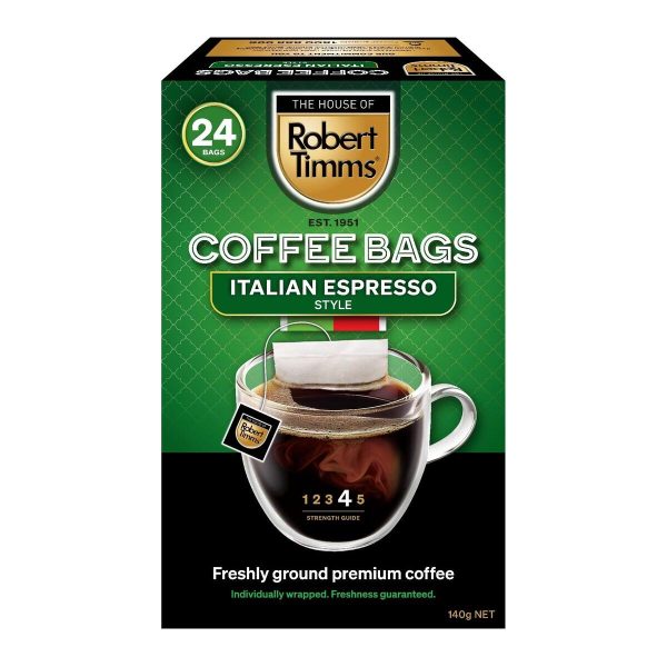 Robert Timms Italian Espresso Style Instant Coffee Bags 24 Pack
