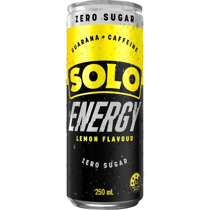 Solo Lemon Zero Sugar Energy Drink Can 250ml X 4 Cans