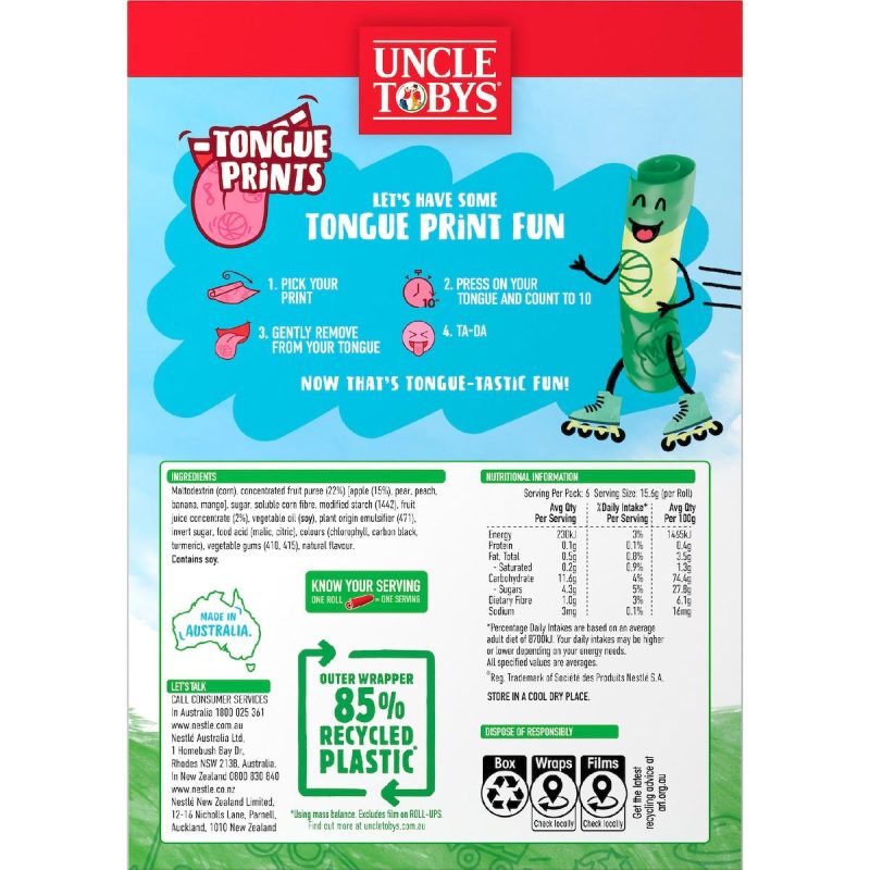 Uncle Tobys Roll Ups Apple Kids Fruit Chewy Snacks 6 Pack