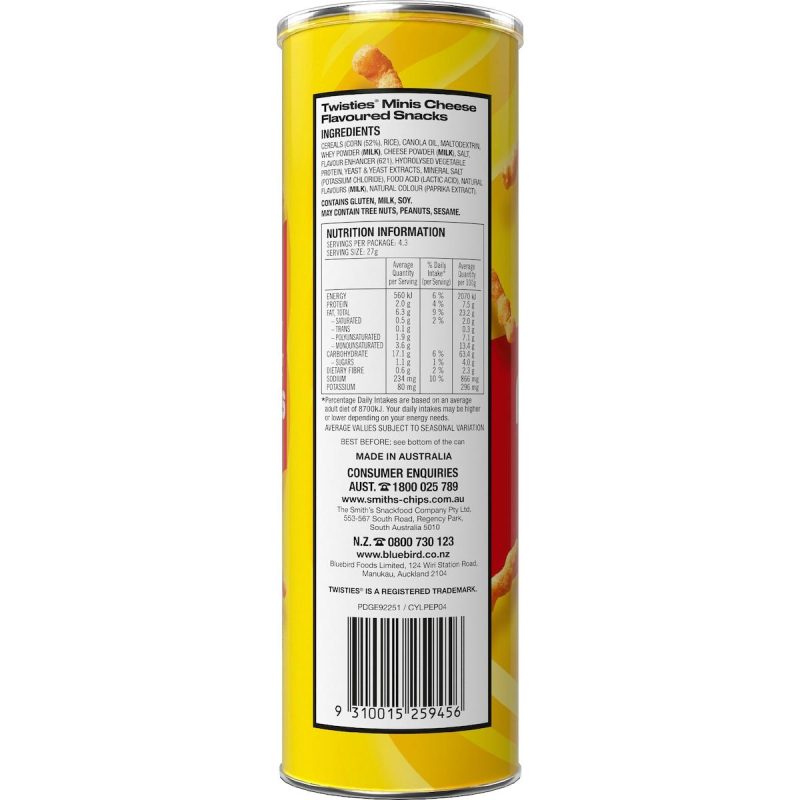 Twisties Minis Cheese Snack Can 115g